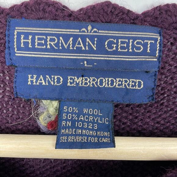 Herman Geist wool blend long sleeve button down floral embroidered sweater Large - Picture 9 of 9